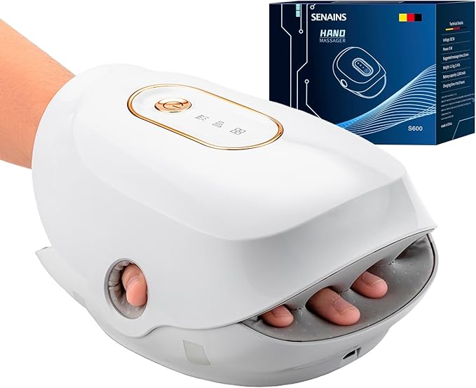 SENAINS Cordless Hand Massager with Heat and CompressionWristPalm &amp Finger MassageSoothing Stretching &amp Kneading3 Modes &amp 3 IntensitiesGifts for Women Men Relaxation at OfficeWhite