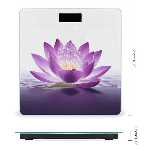 Lotus Flower Purple2 Weight ScaleClear LED Display Bathroom Digital Weighing ScaleTempered Glass Digital Bathroom Scale for Body Weight Capacity Up to 400 Lbs
