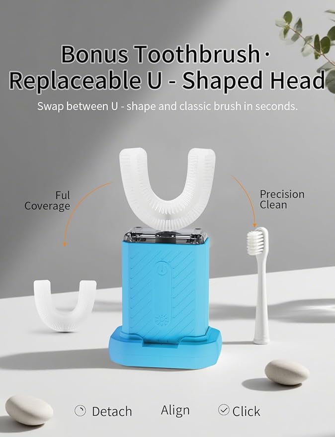 U-Shaped Electric Toothbrush 4 Modes 60-Second Clean Magnetic Contact Charging Travel-Friendly