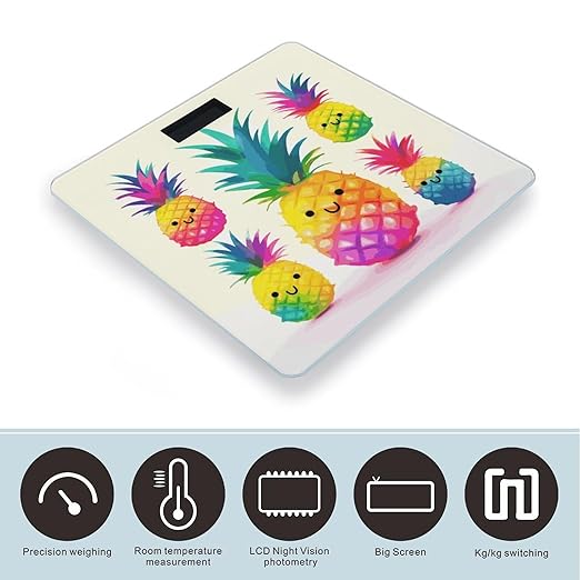 Rainbow Pineapple Cartoon Weight Scale Digital Electronic Scales Bathroom Scale Larg LCD Backlight Display High Precisio MeasurementsTempered Glass