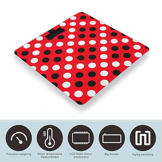 Red White Polka Dot Scale for Body Weight Anti-Slip Sturdy Tempered Glass Weighing Machine Highly Digital Accurate Bright LCD Bathroom Scale for Household Gift