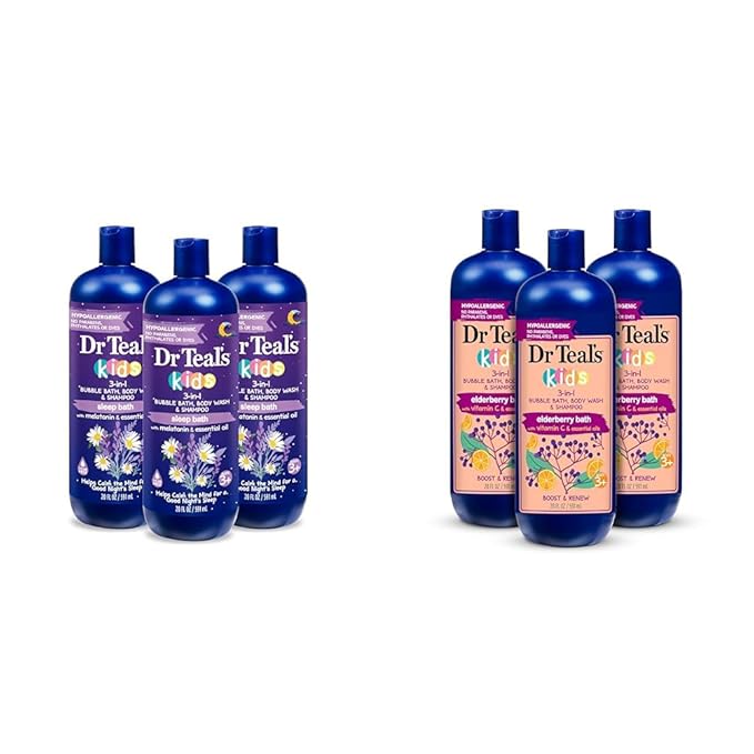 Dr Teal's Kids 3-in-1 Bubble Bath Body Wash &amp Shampoo with Melatonin &amp Essential Oils Boost &amp Renew Elderberry with Vitamin C
