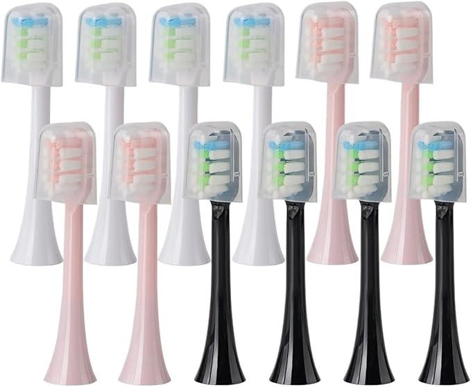 Replacement Brush Heads Compatible for SOOCAS X3U/X3Pro/X5/V1/D2/D3 6/12pcs Bristle Electric Toothbrush Sealed Packed(SHUSHI-WH4PK4BK4)
