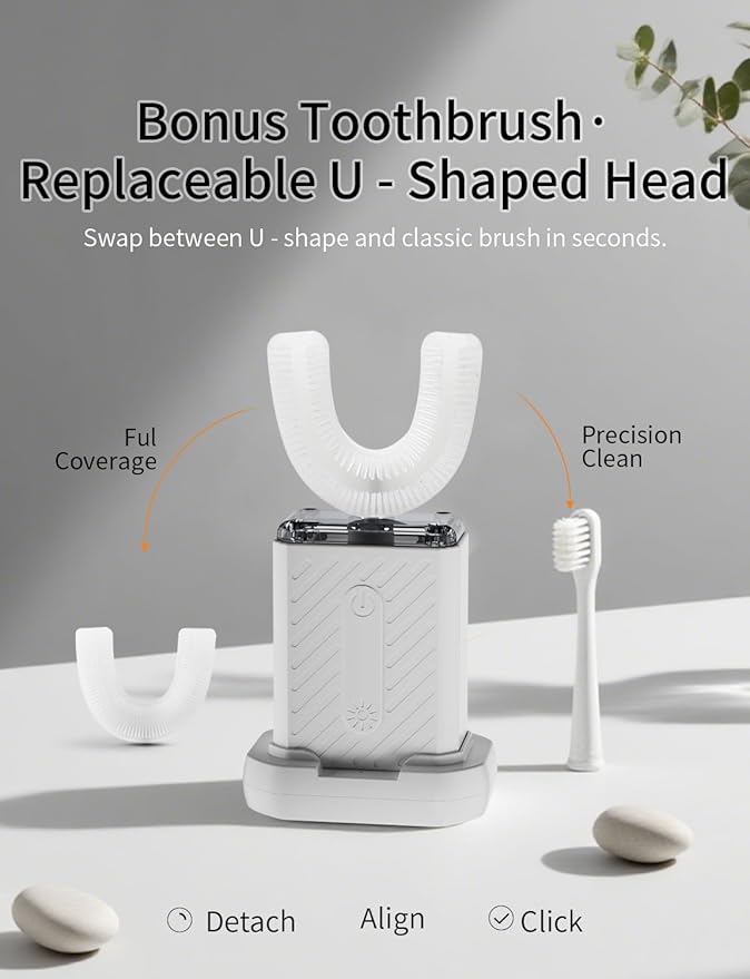 U-Shaped Electric Toothbrush 4 Modes 60-Second Clean Magnetic Contact Charging Compact and Lightweight