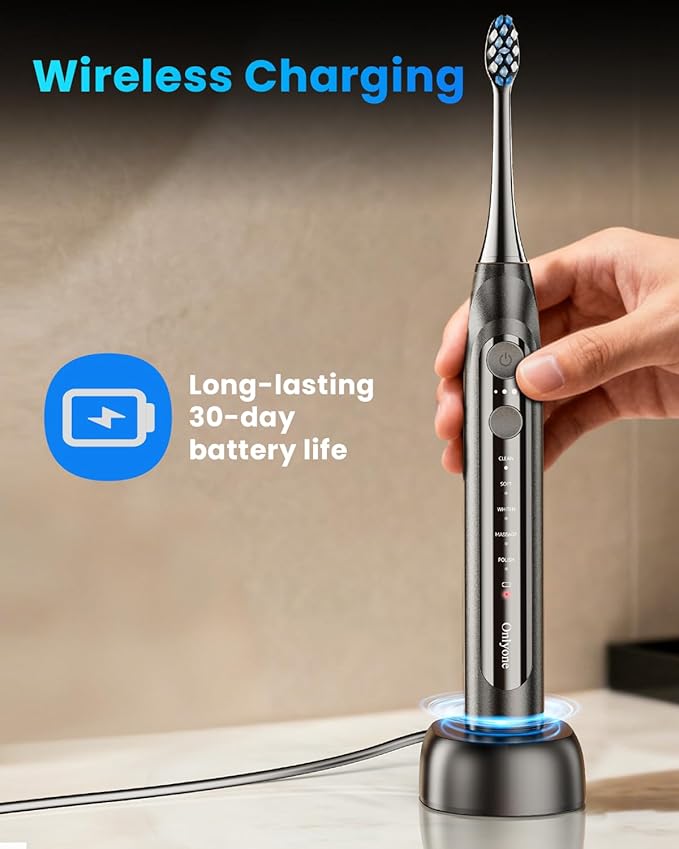 Sonic Electric Toothbrush for Adults Rechargeable Ultrasonic Electric Toothbrush with 8 Brush Heads Travel Case Charging Base &amp Wireless Charging - 5 Modes with Smart Timer