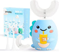 Kids U Shaped Electric Toothbrush with 4 Brush Heads Sonic Toothbrush Kids with 5 Modes Cartoon Dinosaur 360-Degree Cleaning IPX7 Waterproof Design (2-6 Age (Blue))
