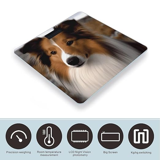 Shetland Sheepdog Bathroom Scale Large LCD Backlight Display Digital Scale Rounded Corners Body Scales Automatic Power On/Off Bathroom Scales for Home Bedrooms