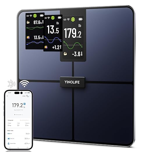 Smart Scale for Body Weight 4.3 Color Display Digital Weight Scale High Precision Wi-Fi Bathroom Scale with BMI Body Fat Muscle Mass 20 Body Composition Scale Sync App 400 lbs Black