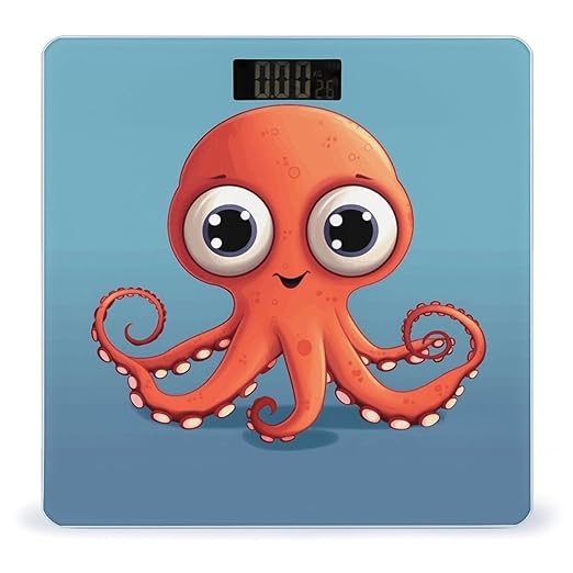 Big Eyed Red Octopus Bathroom Scale Automatic Power On/Off Body Scales LCD Backlight Display Square Digital Scale Rounded Corners Bathroom Scales for Home Bedrooms