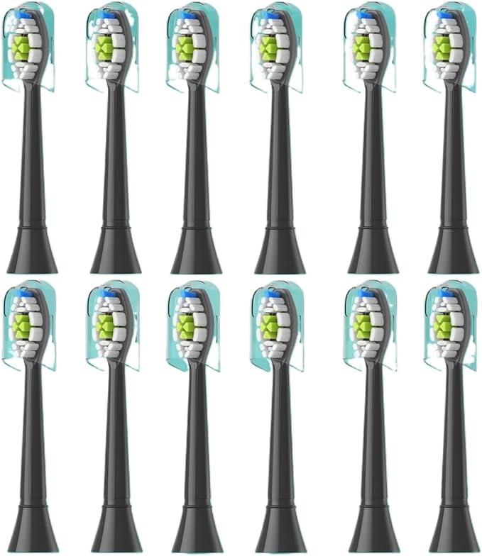 4/8/12/16pcs Replacement Toothbrush Heads Compatible for Philips Sonicare Soft Electric Brush Head 4100 6500 6100 7500 5(12pcs Black)
