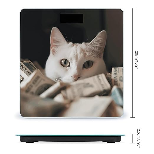 White Cat and Pile of Dollars Scale for Body Weight Digital Bathroom Scale Accurate Smart Weight Scales with Large Display Weighing Machine High Precision Scales