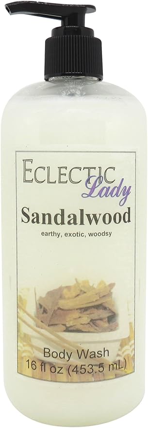 Eclectic Lady Liquid Pearl Body Wash - Sandalwood Scent 3-in-1 Use For Bubble Bath Hand Soap &amp Body Wash Phthalate-Free Sandalwood Fragrance Handcrafted in USA (16 oz)