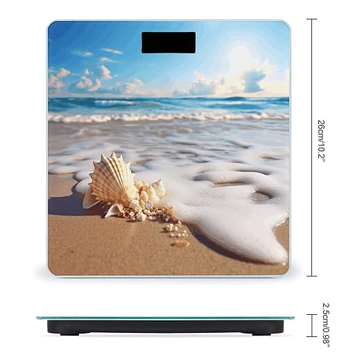 Beach with Shells Scale for Body Weight Sturdy Tempered Glass Weighing Scales with LCD Display Accurate Digital Bathroom Scale Convenient Body Fat Smart Scales 400lb