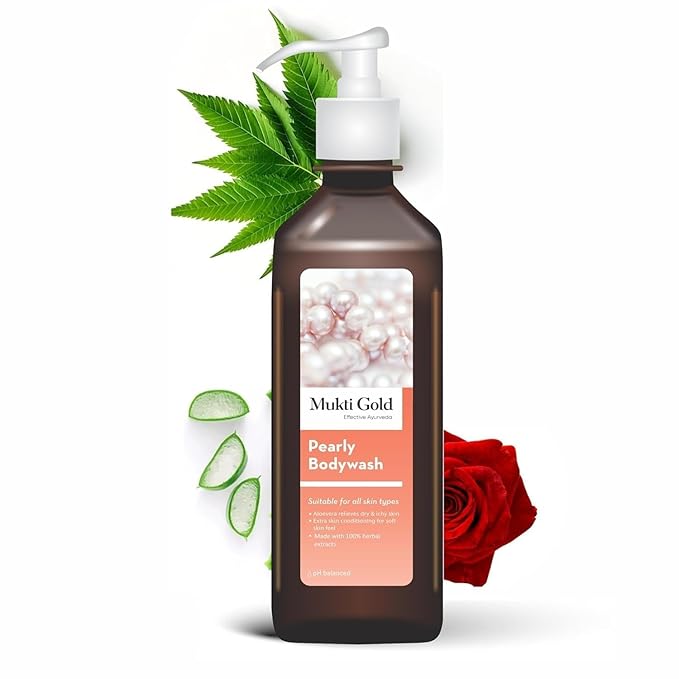 MZ Mukti Gold Pearly Body wash Made with herbal extracts Aloevera Relieves Dry &amp Itchy Skin with Extra Skin Conditioning (250ml)