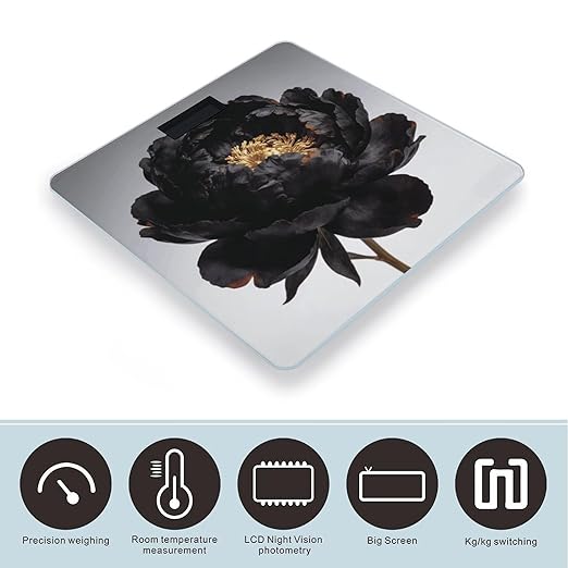 Black Peony Smart Scale for Body Weight Digital Bathroom Scale Toughened Glass Weight Scale with Large LCD Backlight Display High Precision Scales Weighing Machine