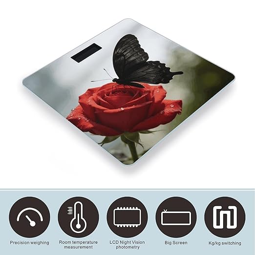 Black Butterfly Weight ScaleClear LED Display Bathroom Digital Weighing ScaleTempered Glass Digital Bathroom Scale for Body Weight Capacity Up to 400 Lbs