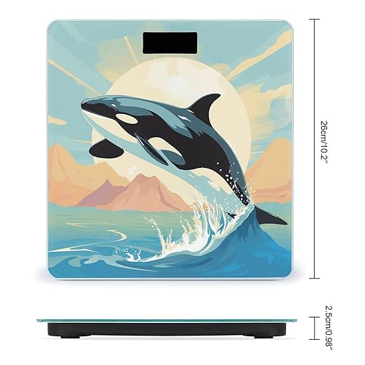 Orca in The Sea Bathroom Scale Automatic Power On/Off Body Scales LCD Backlight Display Square Digital Scale Rounded Corners Bathroom Scales for Home Bedrooms