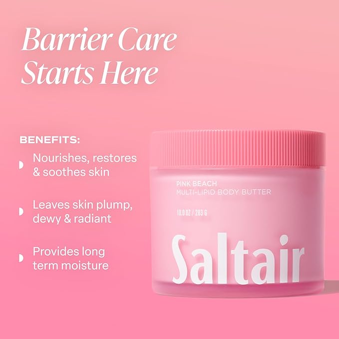 Saltair Body Wash Pink Beach 2-Pack. Moisturizing Body Cleanser &amp Multi-Lipid Body Butter - Rich Nourishing Pink Beach Hydrating Body Cream Bundle