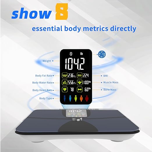 WGGE Smart Body Weight ScaleDigital Smart Bathroom Scale with Mobile App Large LCD Display Screen17 Body Composition Metrics BMI Body Fat Tracking Heart RateBaby Mode400lb/180kg