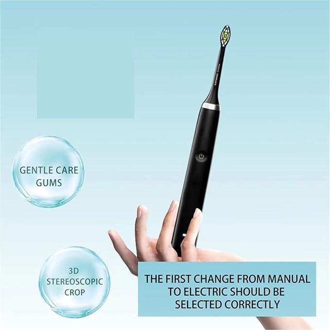 2pcs Rechargeable Rotating Toothbrush - Adult Timer 6 Mode USB Charger with Replacement Heads Set(2002black Pink)