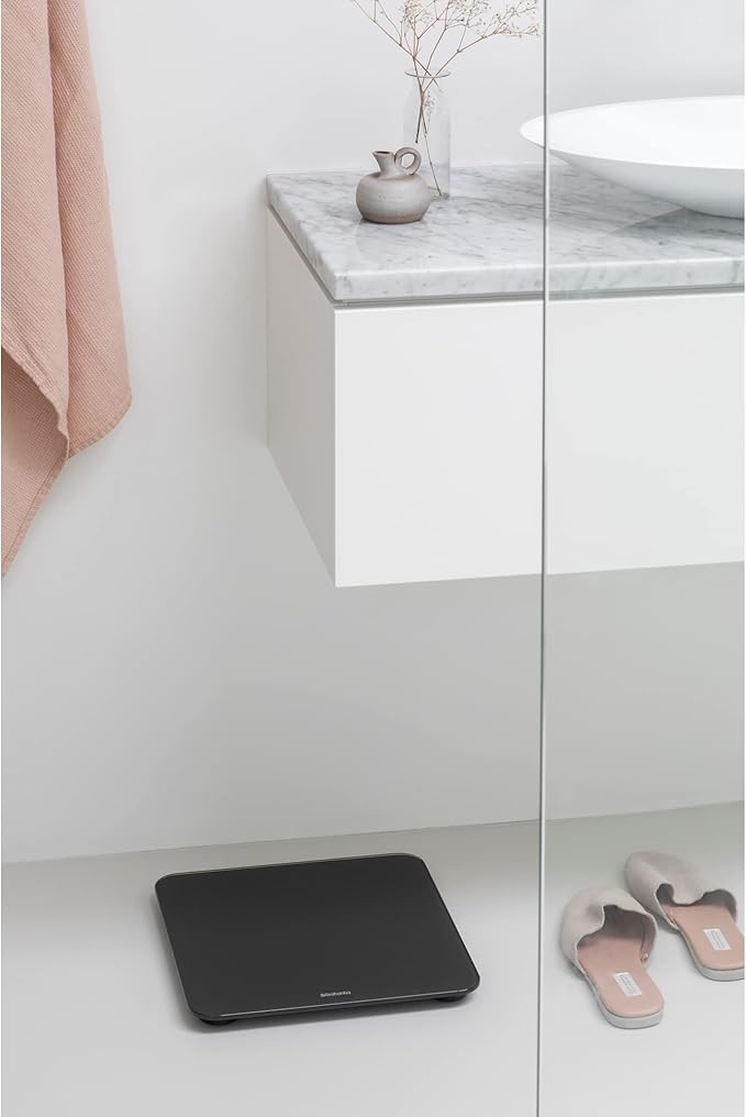 Brabantia Renew Digital Bathroom Weighing (Dark Gray) Battery-Powered Personal Body Weight Scales with Backlit LED Display