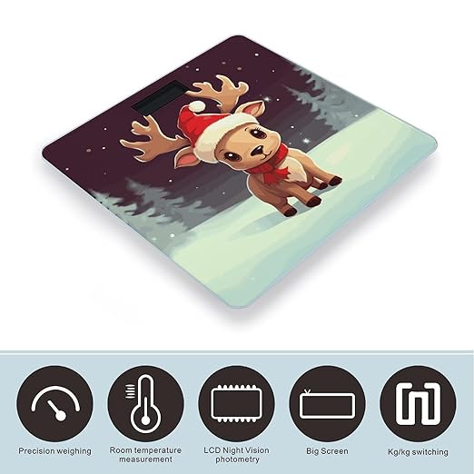 Cute Christmas Reindeer1 Bathroom ScaleHighly Accurate Digital Weighing Machine for People Bright LED Display Weight Scale for The Aldult Home Use