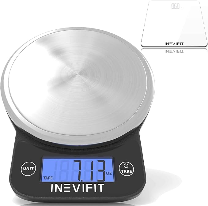 INEVIFIT Bathroom Scale &amp Digital Kitchen Scale Fitness Bundle Complete Body Composition and Nutrition Tracking Solution with Batteries Included
