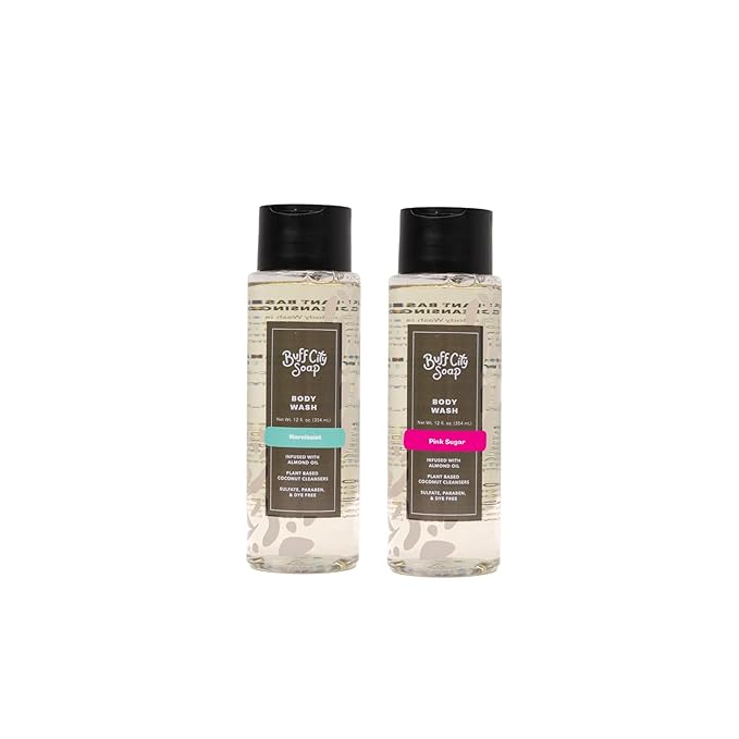 Buff City Soap Plant-Based Body Wash Duo – Coconut Cleansers &amp Almond Oil Infused Body Wash in Narcissist &amp Pink Sugar 12 fl oz Each Gentle Non-Drying Cleanse