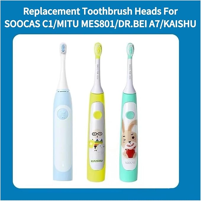 Replacement Toothbrush Heads ForCompatible for SOOCAS C1/MITU MES801/KAISHU/DR.BEI A7 Kids Electric Children Soft Nozzle(4PCS)
