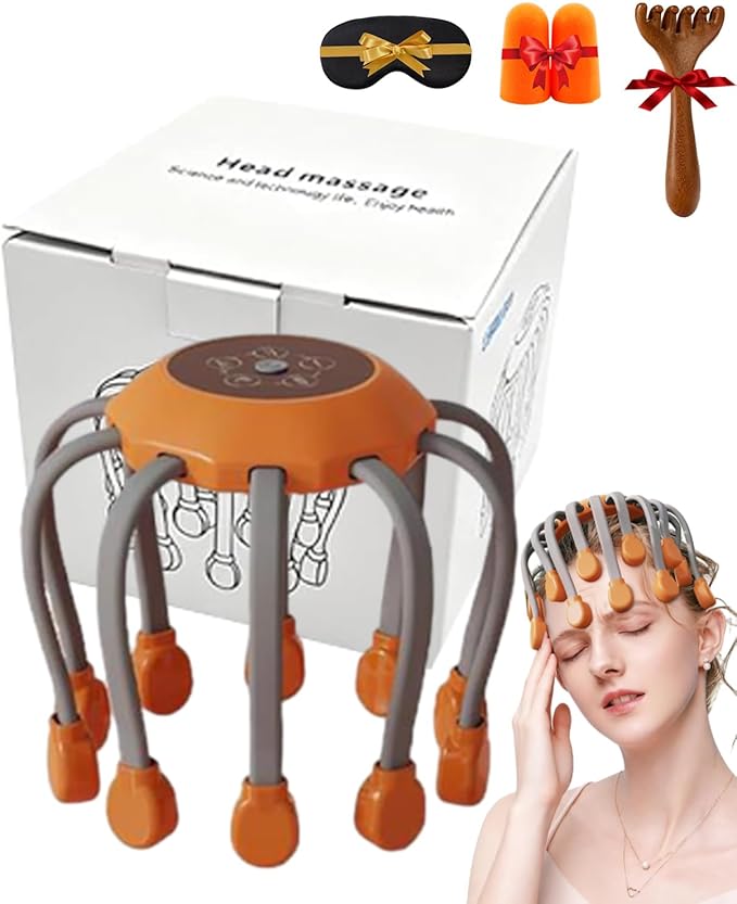 Head Massager Official Anti-Stress Massager for Migraines with 5 Modes &amp 3 Levels Adjustable 360° Cordless Touch Scalp Massager for Stress Relax &amp Sleep Aid (Orange 10Heads)