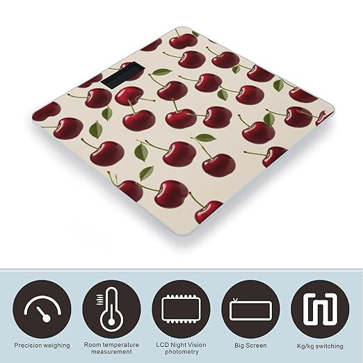 Red Cherry Scale for Body Weight Highly Accurate Digital Bathroom Electronic Weighing Machine for People LCD Display Large Size Tempered Glass for Safe Home Use
