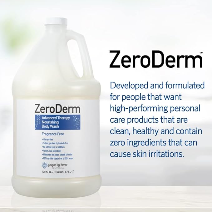Ginger Lily Farms Botanicals ZeroDerm Advanced Therapy Nourishing Body Wash 100% Vegan &amp Cruelty-Free Fragrance Free 1 Gallon Refill (Pack of 4)