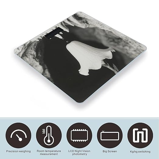 Black and White Flowers Weight Scale Large Digital Bathroom Scales with Bright LED Display Non Slip Digital Scale and Step On Fashion Weighing Machine for Body
