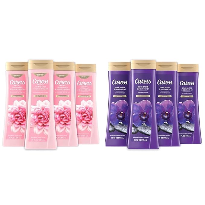 Caress Body Wash for Women Daily Silk White Peach &amp Orange Blossom Black Orchid &amp Patchouli Oil Shower Gel Body Wash Moisturizing 20 fl oz 4 Pack Bundle