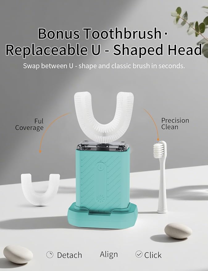 U-Shaped Electric Toothbrush Food-Grade Silicone IPX7 Waterproof Magnetic Contact Charging