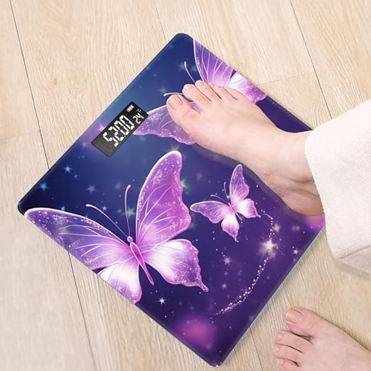 Digital Scale for Body Weight Highly Precision Bathroom Weight Scale 400 lbs with Backlit Display Personalized Scale for Home-Beautiful Purple Butterflies with Glowing Wings Flying in The Air