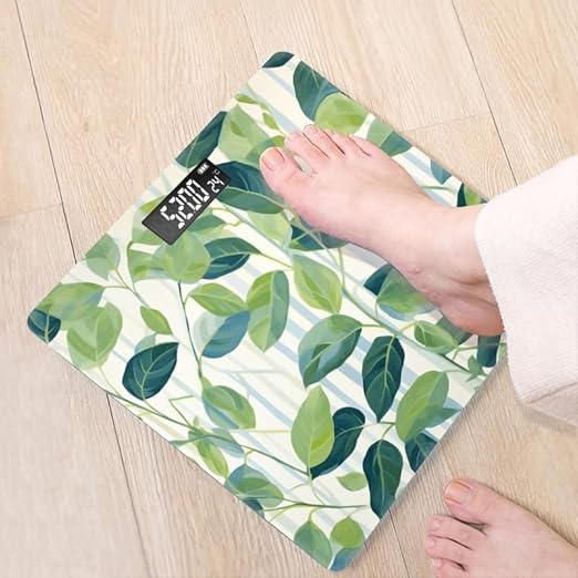 Digital Scale for Body Weight Highly Precision Bathroom Weight Scale 400 lbs with Backlit Display Personalized Scale for Home-Pattern of Leaves and Vines Green with Blue Stripes