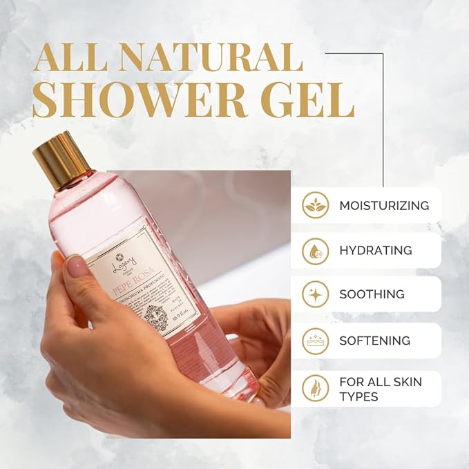Logevy Pepe Rosa Shower Gel – Indulgent Pink Pepper Aroma Made from the Best Skin-Friendly Ingredients Rich in Nutritional Properties for Rejuvenating Hydrating and Soothing Action – 500ml