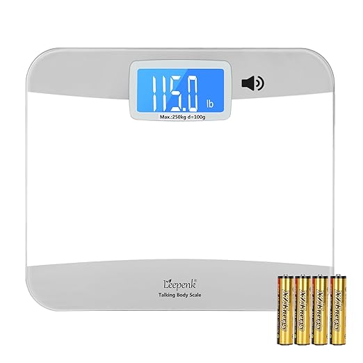LEEPENK Talking Scales for Body Weight Highly Accurate Digital Talking Bathroom Scale with Large LCD Screen Auto On &amp Off Talking Scales for Visually Impaired or Elderly Includes Batteries 55