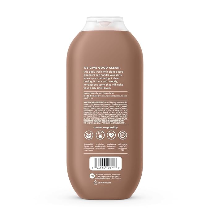 Method Men Body Wash Sandalwood + Vetiver Paraben and Phthalate Free 18 FL Oz (Pack of 6)