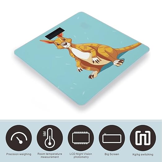 Funny Cartoon Kangaroo Zoo Scale with LCD Precision Weighing Scales Sturdy Tempered Glass Weight Scales Easy-to-Read Anti-Slip Weight Digital Bathroom Scale for Daily