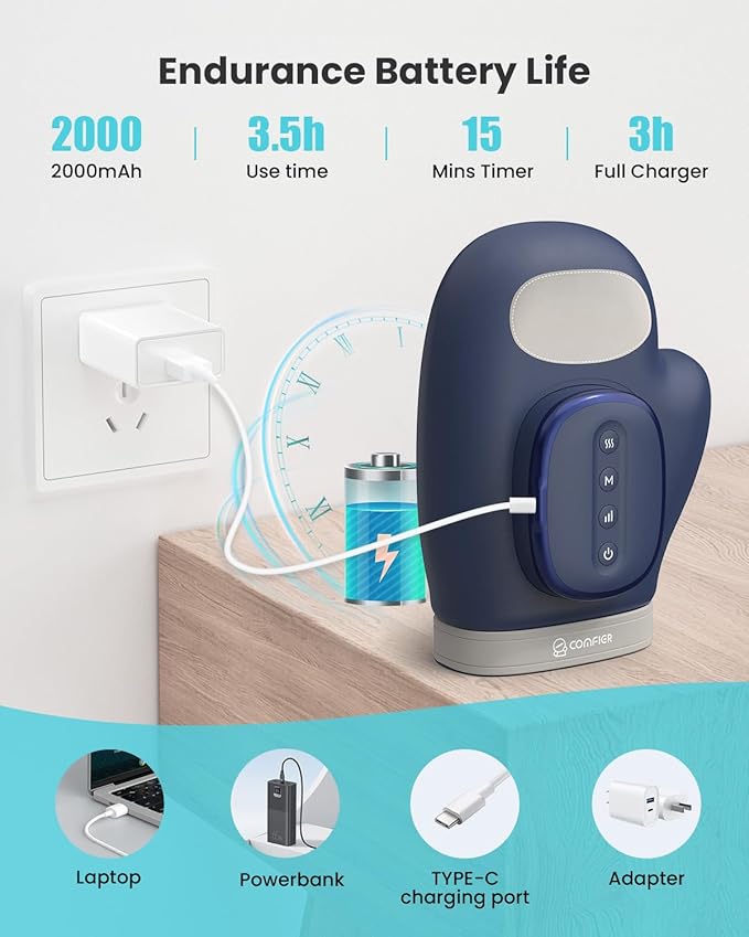 COMFIER Cordless Hand Massagerwith Heat and Compression Updated Bigger Electric Hand Massage for Arthritis and Carpal TunnelWrist Massage Used at HomeOffice for WomenMenBlue