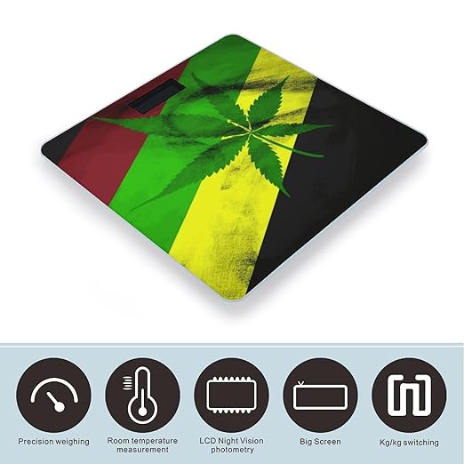 Jamaica Flag Leaves Digital Bathroom Scale for Body Weight with High Precision Digital Weighing Scale with BMI Clear LCD Display and Step-On Measures Weight Up to 180kg