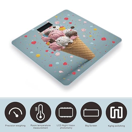 Sweet Ice Cream Bathroom Scale Large LCD Backlight Display Digital Scale Rounded Corners Body Scales Automatic Power On/Off Bathroom Scales for Home Bedrooms