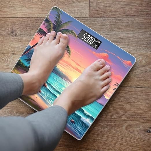 Digital Scale for Body Weight Highly Precision Bathroom Weight Scale 400 lbs with Backlit Display Personalized Scale for Home-Beautiful Tropical Beach with Palm Trees and The Sun Setting