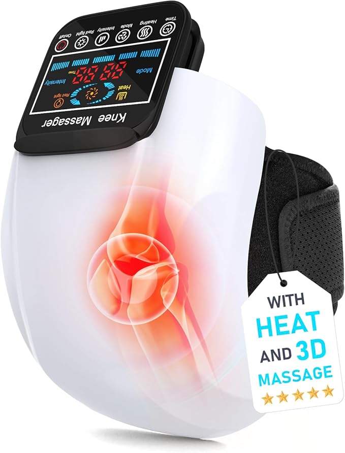 Knee Massager 4 in 1 with Heat Vibration Red Light and 3D Massage Cordless Portable Rechargeable Gifts for Family and Friends