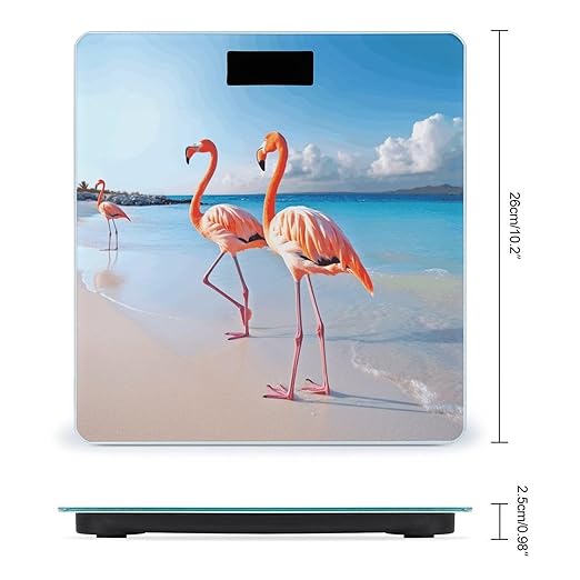 Pink Flamingo on Beach Scale for Body Weight Highly Accurate Digital Bathroom Body Scale Digital Bathroom Scales for People Anti-Slip Large LCD Display Smart Scales