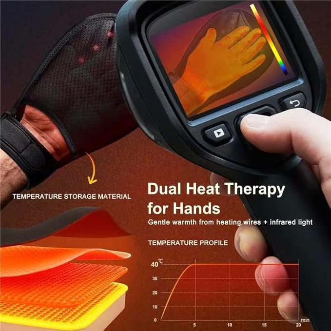 Wireless Red &amp Near-Infrared Light Therapy Glove for Hands – Arthritis Sore Muscles Relief | 30 Red &amp Near-Infrared LEDs + Built-in Gentle Heating Wires | Breathable | Auto 20-Min Shut-Off