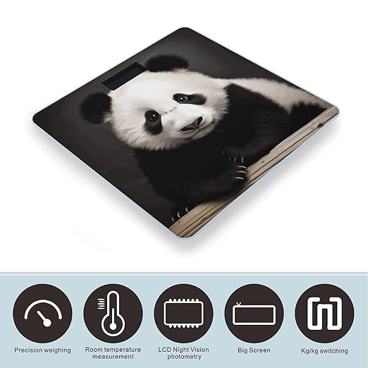 Digital Bathroom Scale for Body Weight Scale with Bright LCD Display High Accuracy Step-On Technology Auto On/Off Cute Black and White Panda Digital Scales 400 Lbs /180kg