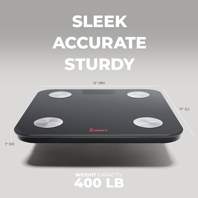 Sunny Health &amp Fitness 20 Metric Advanced Body Fat Composition BMI Scale with Health Tracker &amp Analyzer App - Smart Bathroom Scale for Body Weight Metabolic Age BMR Fat Mass and More – SF-W